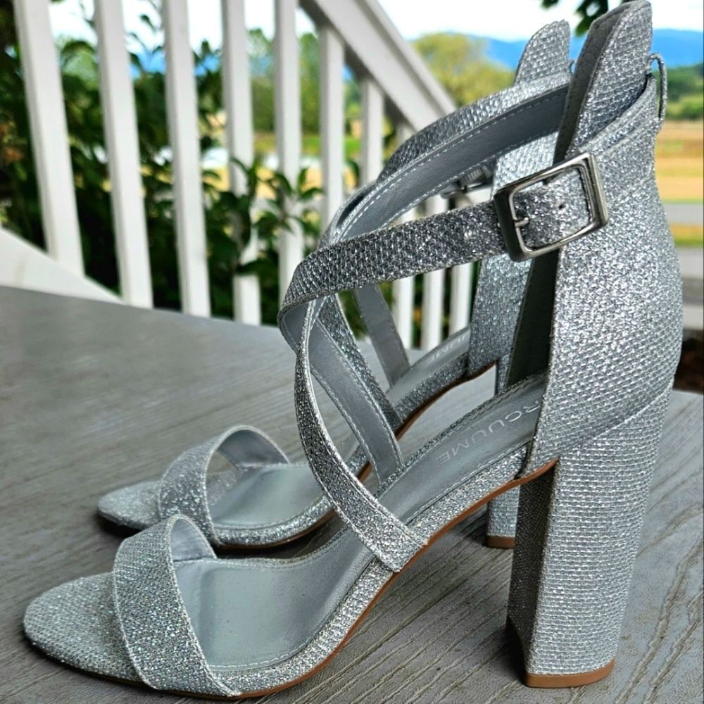 silver glitter chunk heel pump sandals size 8 new no box - Picture 7 of 15